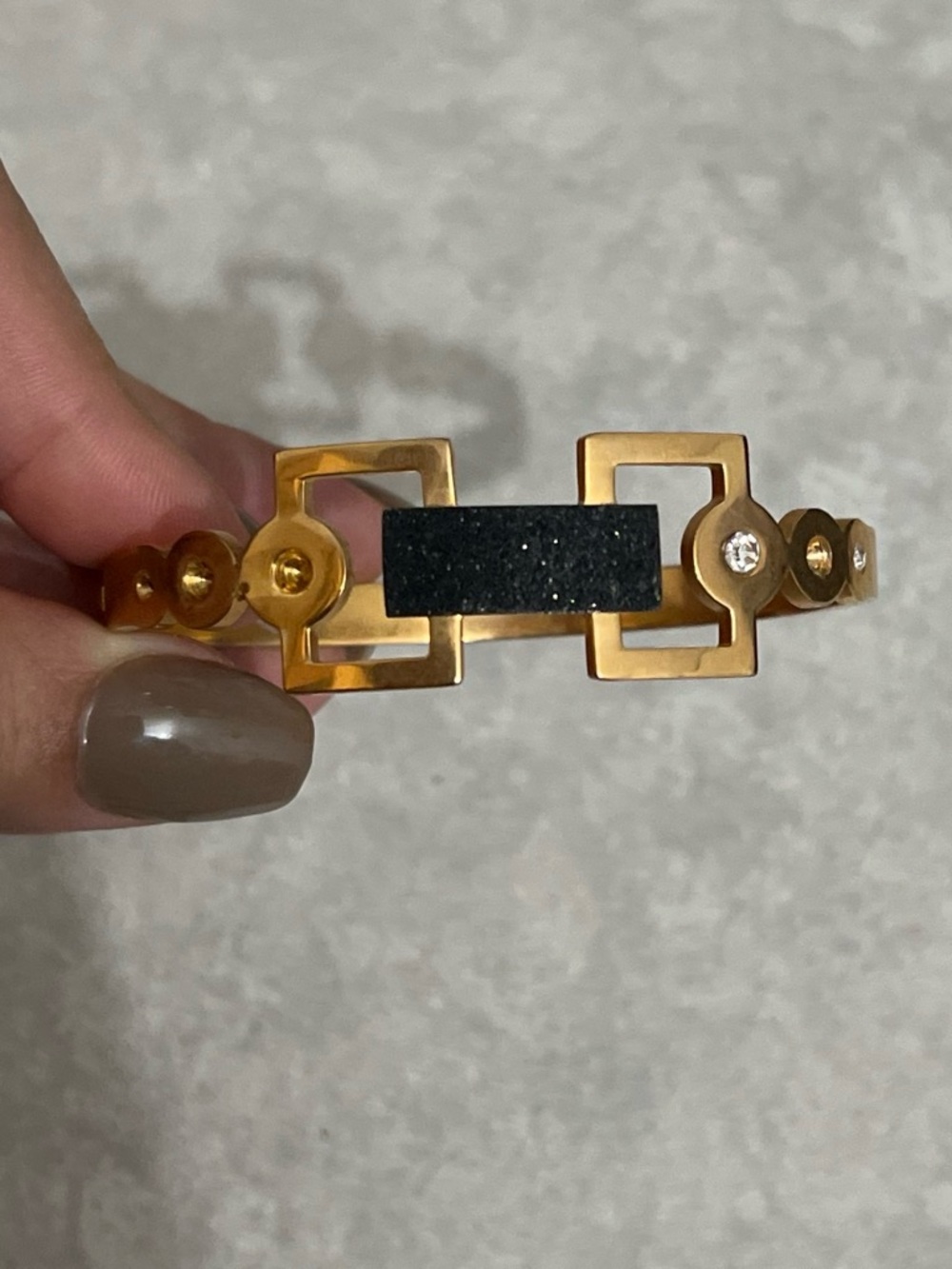 Gold-Tone Black Stone Geometric Bangle Bracelet